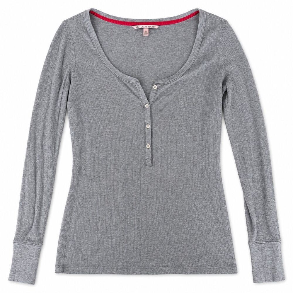 Y2K Victoria’s Secret Gray Sparkle Ribbed Henley Top M